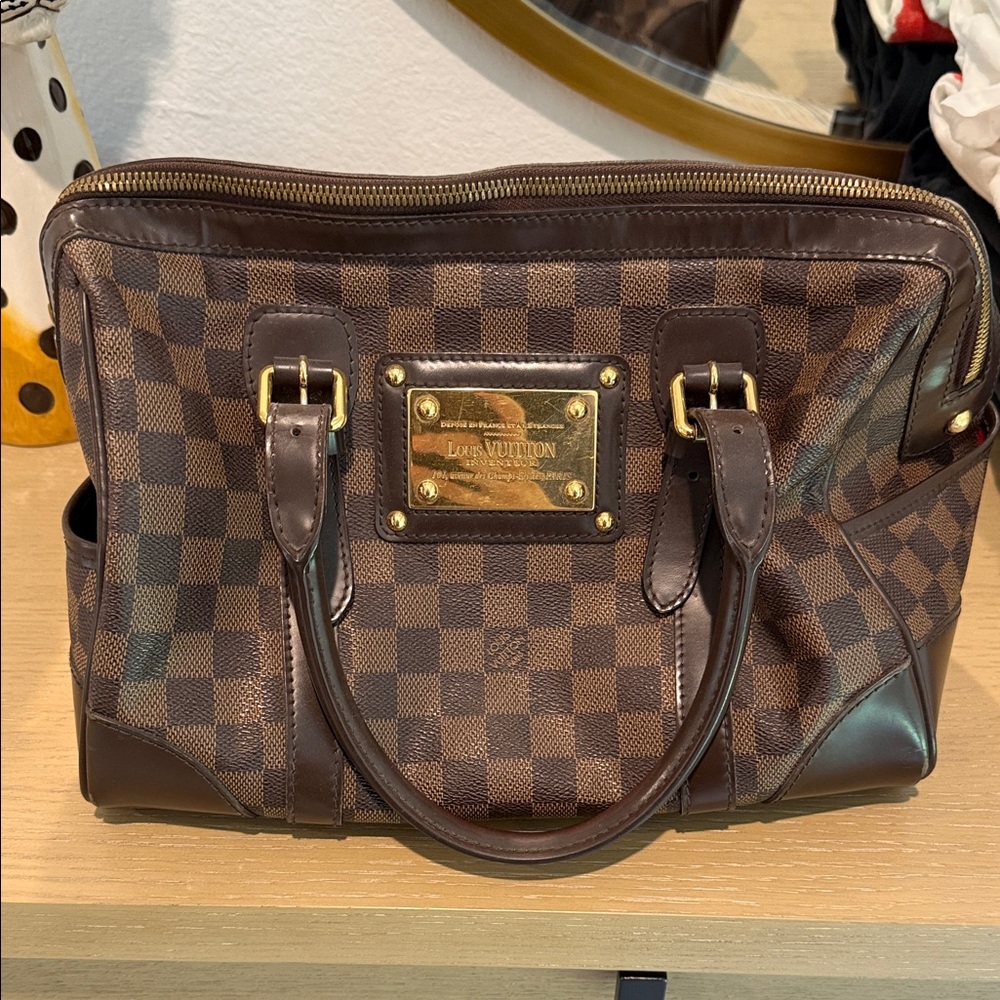 Louis Vuitton Damier Ebene Canvas Bag with Gold Accents
